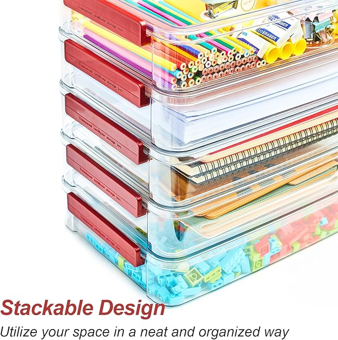 5.5qt Portable Project Case 9 X 13 Clear Stackable Plastic Storage With Lids Organizer Containers File Box For Letter A4 Paper Photo Documents Scrapbook Craft Art School Supplies, 2 Pcs - Image 4
