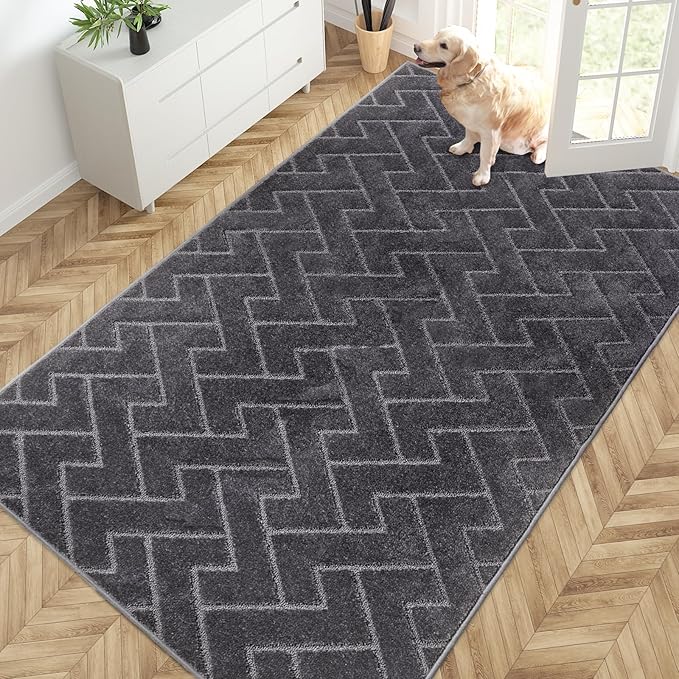 PURRUGS Easy Care Area Rug 4.5ft x 7ft, Non-Slip Machine Washable Entry Rug, Dog Door Mat, Stain Resistant Accent Rug for Hallway, Bedroom, Living Room and Mudroom, Grey by PURRUGS