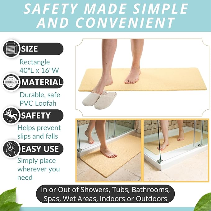 Non Slip Bathtub Mat Shower Mat for Tub - Loofah Bath Mats for Bathroom - 40x16 Bathtub Floor Mat - Textured Anti Slip Bath Mat Without Suction Cups - Secure Mat for Wet Areas (40x16 Beige) - Image 3