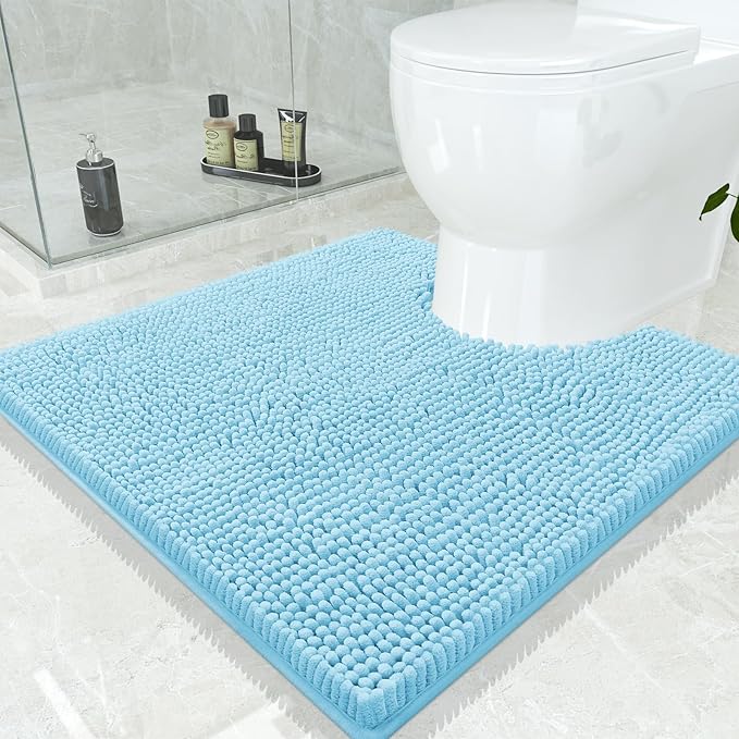 Smiry Luxury Chenille Toilet Rugs U-Shaped 24x24, Soft Absorbent Non-Slip Contour Bathroom Rugs for Toilet, Machine Washable Contoured Bath Mats, Sky Blue by Smiry