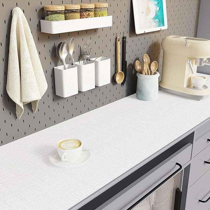 Drawer Liner, Shelf Liners for Kitchen Cabinet Waterproof & Oil-Proof Cupboard Liner Non-Slip Drawer Mat PVC Material Non Adhesive Kitchen Liner for Countertop White 23.6 x 157.4 Inches - Image 4
