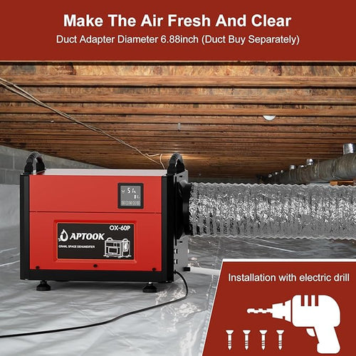 110 Pints Commercial Dehumidifier with Drain Hose, Crawl Space Dehumidifier for Water Damage Restoration, Flood Repair, Crawlspace and Basement, Red - Image 2