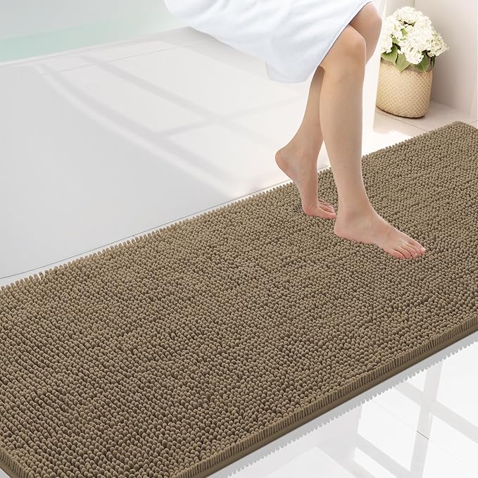 Smiry Luxury Chenille Bathroom Rugs 70x24, Extra Soft and Absorbent Shaggy Bath Mat, Machine Washable, Non-Slip Plush Carpet Runner for Tub, Shower, and Floor, Home Decor Accessories, Camel by Smiry