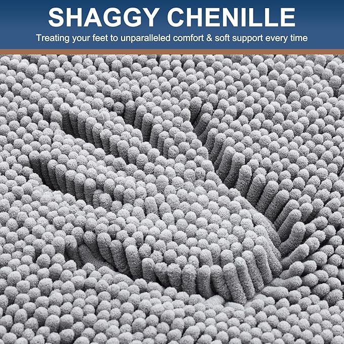 Smiry Luxury Chenille Toilet Rugs U-Shaped 24x20, Soft Absorbent Non-Slip Contour Bathroom Rugs for Toilet, Machine Washable Contoured Bath Mats, Light Grey - Image 3