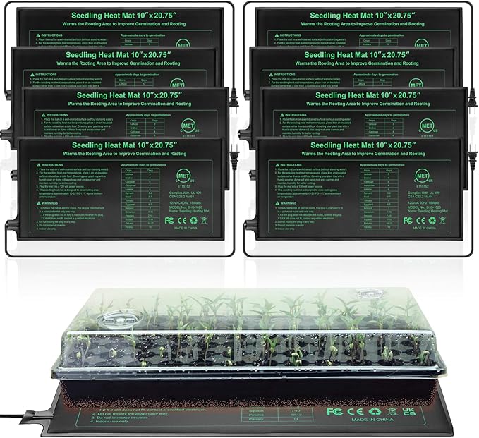 Seedling Heat Mat 8 Pack, 10" x 20.75" MET-Certified Warm Hydroponic Heating Pad, Waterproof Warm Hydroponic Plant Heating Mat for Germination, Greenhouse Grow Seed Starter by HYDGOOHO