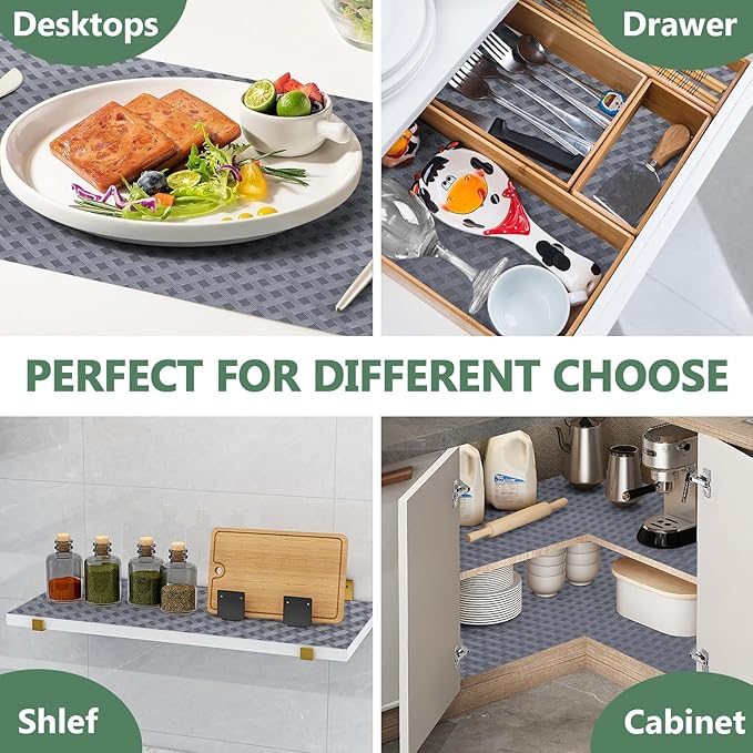 Shelf Liners, Non-Adhesive Drawer Liner, Waterproof & Oil-Proof Kitchen Cabinet Cupboard Liner Plastic EVA Material BPA Free Fridge Liner Mats Paper Protector for Shelves (Grey/12in x 240in) - Image 6