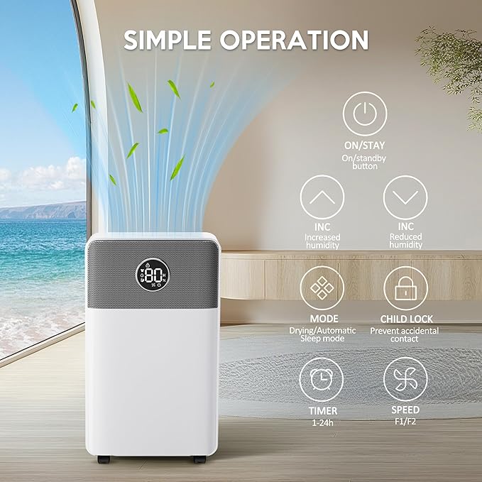 2500 Sq.Ft Dehumidifiers with Drain Hose, Max 42 Pints, Intelligent Humidity Control, 24H Timer, 3 Modes, Child Lock, Auto Defrost, Ideal for RV, Bathroom, Bedroom - Image 2