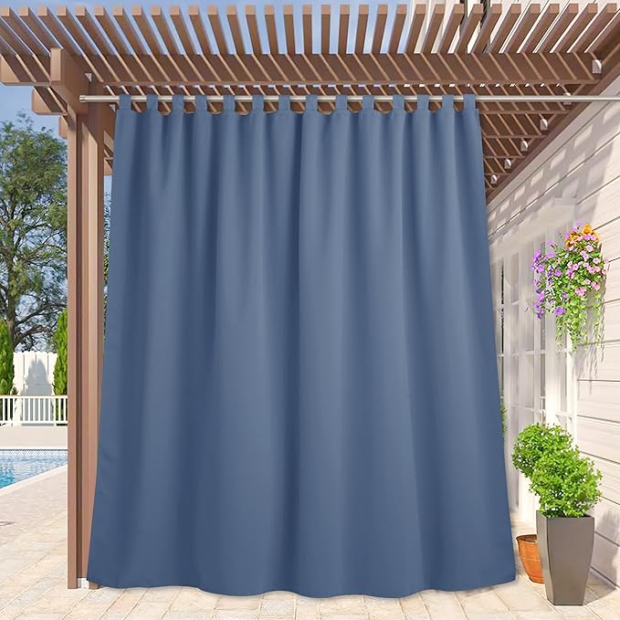 RYB HOME Outdoor Waterproof Curtains for Patio - Weather Resistant Waterproof Indoor/Outdoor Curtains Rustproof Privacy Outdoor Shades for Porch Corridor Pavilion, W100 x L120 inch, 1 Pc, Stone Blue by RYBHOME