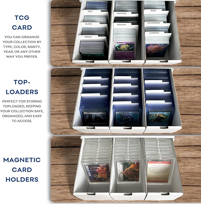 Trading Card Storage Box, Top Loaders Storage Box with 80 Dividers, Cardboard Toploader Card Boxes for Sports Card, Baseball, MTG, TCG, Playing Cards, 12 Drawer - Image 6