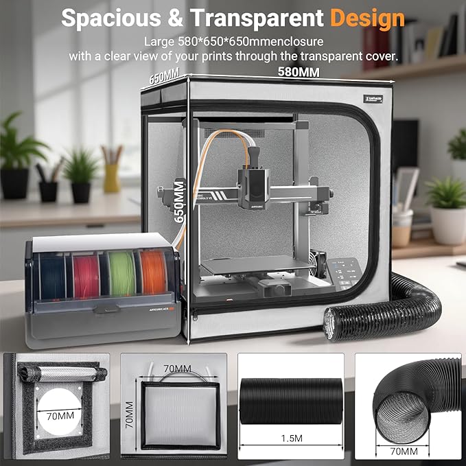 3D Printer Enclosure with Ventilation Kit for Anycubic Kobra 3/3 V2 Combo/Flashforge AD5X 3D Printers,Fireproof & Dustproof Noise Reduction 3D Printer Cover with USB LED Lighting System-580*650*650mm - Image 3