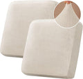 H.VERSAILTEX Velvet Stretch Couch Cushion Cover Plush Cushion Slipcover for Chair Loveseat Sofa Cushion Furniture Protector Seat Cushion Sofa Cover (2 Piece Large Sofa Cushion Covers, Ivory Striped) by HVERSAILTEX