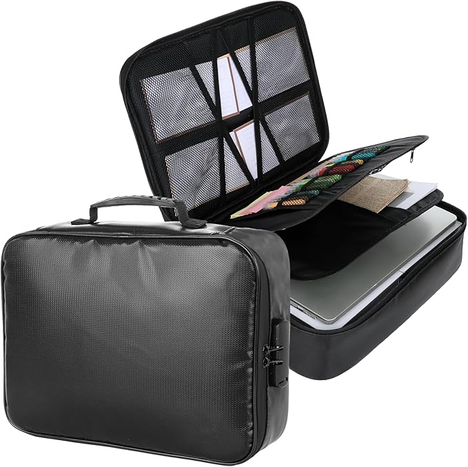 Fireproof Document Box with Lock, Waterproof File Organizer Portable Travel Safe Storage Black Insulated Document Holder for Important Documents Passport Certificates Money U Disk Cards by Dimeho