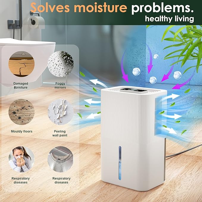 Portable Home Dehumidifier for Basements Bathroom Bedroom|91 OZ Tank|900 sq.ft Coverage|Quiet Smart Design with Auto Shut-Off White（91 OZ） - Image 6