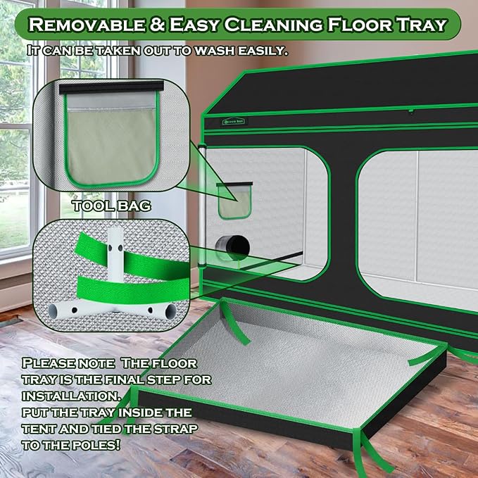 96"x48"x72" Roof Cube Grow Tent with Observation Windows, Lightproof, Mylar Hydroponic Tent with Floor Tray for Indoor Plant Growth - Image 6