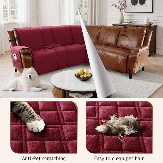 Arfntevss Recliner Sectional Couch Covers for Reclining Sectional L Shape Sofa Cover Non Slip Washable Recliner L Shaped Slipcover Middle Console Protector (1 Console Cover, Wine Red) - Image 3
