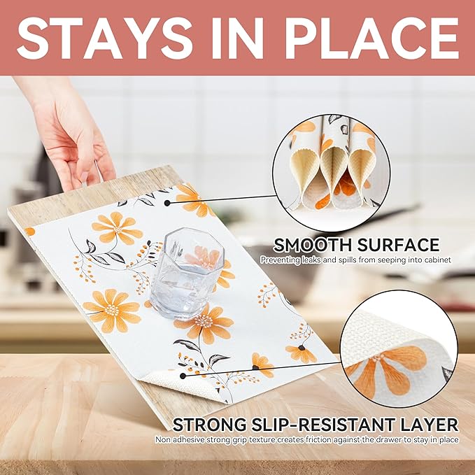 RAY STAR Shelf Liner, Non Adhesive Daisy Floral Printed Cabinet Liner for Pantry Drawer, Strong Grip Non Slip Waterproof, Shelf Liners for Kitchen Cabinets Organization 18 Inch x 8 FT (5 Rolls) - Image 3