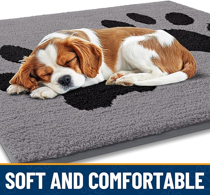 Smiry Dog Door Mat for Muddy Paws, Absorbs Moisture and Dirt, Low-Profile Entryway Mat with Non-Slip Backing, Entry Indoor Outdoor Doormat for Inside Floor (30x20 Inches, Grey, Paw) - Image 4
