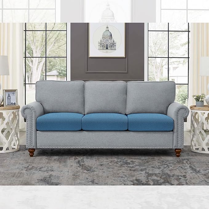 Fuloon Waterproof Couch Cushion Covers, Stretch Sofa Seat Cushion Slipcovers Solid Washable Furniture Protector Suitable for Armchair Loveseat Sofa (Blue, 3 Pieces) - Image 7