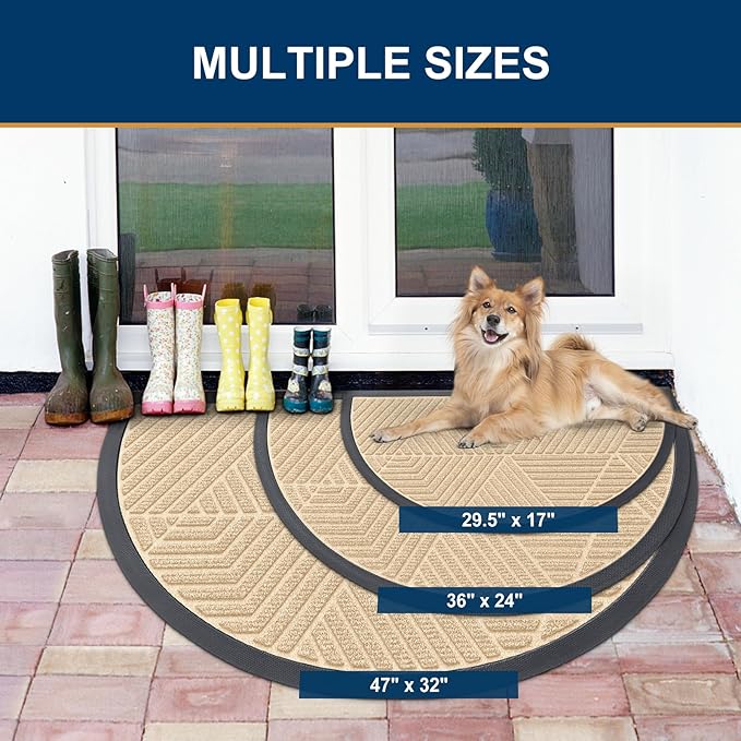 Smiry Half Circle Front Door Mat Outside Entrance, Heavy Duty Sturdy Natural Rubber Doormat, Trap Dirt and Moisture, Low Profile Mats for Indoor Outdoor Entry, Irregular Triangle (35x23, Beige) - Image 2