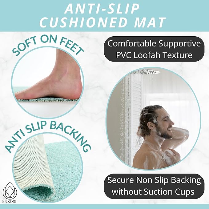Non Slip Bathtub Mat Shower Mat for Tub - Loofah Bath Mats for Bathroom - 31x16 Bathtub Floor Mat - Textured Anti Slip Bath Mat Without Suction Cups - Secure Mat for Wet Areas (31x16 Aqua Green) - Image 4