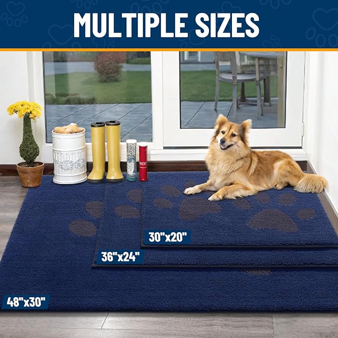 Smiry Dog Door Mat for Muddy Paws, Absorbs Moisture and Dirt, Low-Profile Entryway Mat with Non-Slip Backing, Entry Indoor Outdoor Doormat for Inside Floor (30x20 Inches, Navy Blue, Paw) - Image 3
