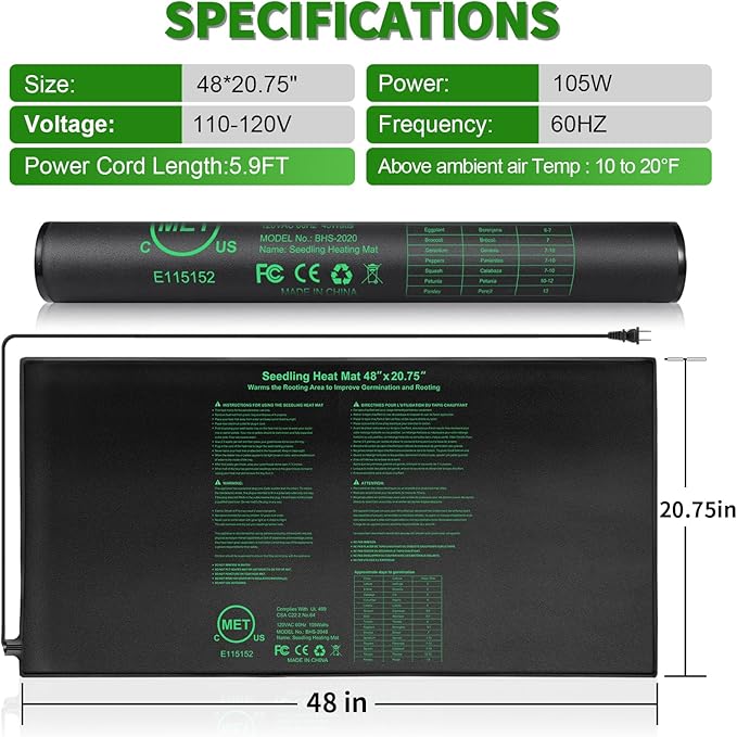 Seedling Heat Mat 48"x20.75", UL & MET-Certified Waterproof Plant Heating Pad for Germination, Hydroponics, Brewing, Breeding, and Greenhouses - Image 4
