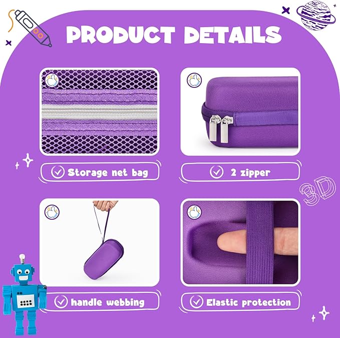 Case Compatible with 3Doodler Start+ Essentials for 3D Pen Set for Kids, Carrying Holder Fit for Printing Pens,Storage Organizer for Printing Filament Refill,Micro-USB Charger (3D-01-Purple) - Image 3