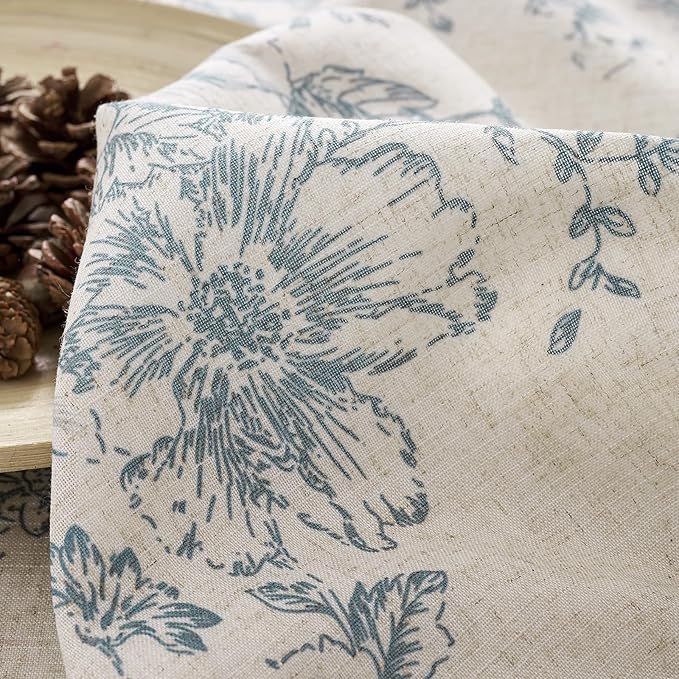 jinchan Lined Linen Blend Curtain Floral Curtains for Living Room 63 Inch Length Blue Peony Flower Printed Curtain Rod Pocket Back Tab Farmhouse Patterned Drapes Bedroom Window Curtains Set 2 Panels - Image 7