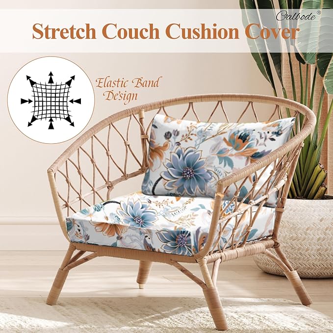 8Pcs High Elastic Digitally Printed Sofa Seat Cushion Cover, Soft & Comfortable Reusable Floral Print Stretch Couch Cushion Slipcover for Outdoor Furniture Protector Replacement, All-Season - Image 3
