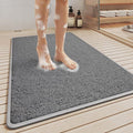 Non Slip Shower Mat Bathtub Mat 20x32 Inch, Quick Dry Bath Mat with Drain, Soft PVC Imitation Loofah Foot Scrubber Bath Mats for Bathroom Tub Shower Floor, Hangable & Hook Included, Gray by QiCaiJia