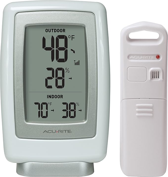 AcuRite 00611 Indoor Outdoor Thermometer with Wireless Temperature Sensor & Hygrometer White Small by AcuRite