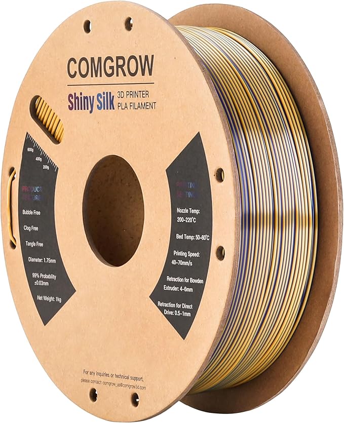Comgrow Silk PLA 3D Printer Filament, Dual Color 2 in 1 Golden and Blue, 3D Printing PLA Filament 1.75mm, Dimensional Accuracy +/- 0.02 mm, 1KG Spool, Coextrusion Shiny Silk 3D Filament - Image 7