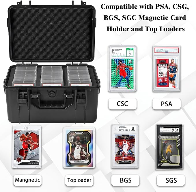 Graded Card Case, Trading Card Storage Box, Waterproof Card Slab Carrying Case for 80+ PSA, CSG, BGS, SGC Sports Trading Cards with 7 EVA Foam - Image 2