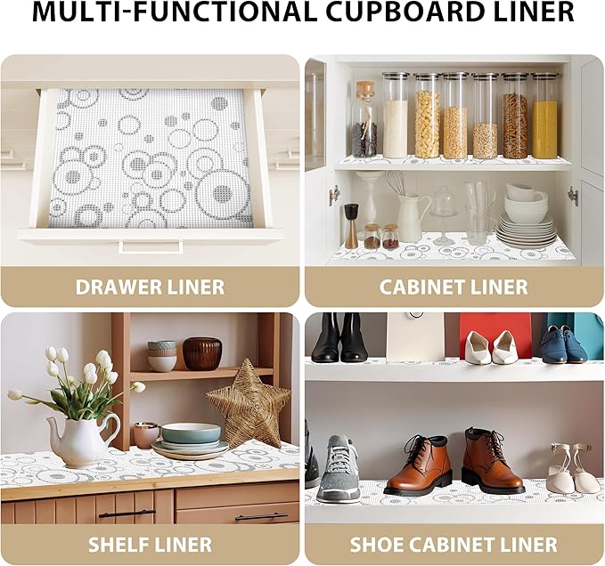 Shelf Liners for Cabinets-Drawer Liner Cabinet Liners for Shelves Kitchen,Non-Adhesive,Non-Slip,White Circle,12in x 20Ft (240 inch) - Image 5