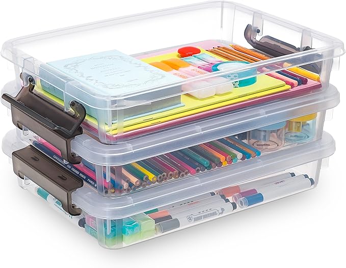 3 PCS Plastic Storage Bins with Lids Portable Project Case Water Resistant Plastic Containers for Organizing Document,A4 Paper,Photo,Letter,Scrapbook by Bienvoun