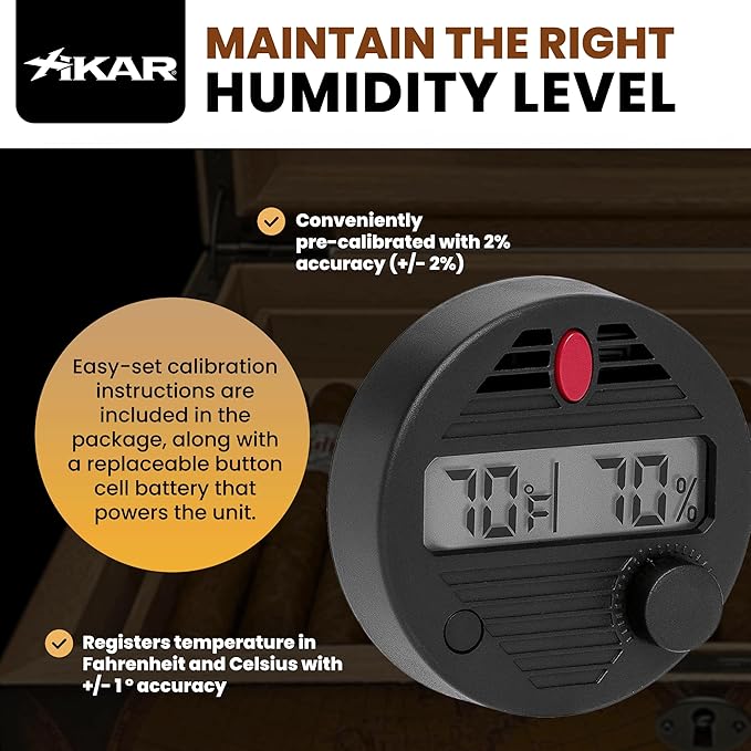 HygroSet II Round Adjustable Digital Hygrometer for Humidors with Easy Calibration & 10 Second Refresh Rate | Precision Temperature & Humidity Monitoring for Enthusiasts - Battery Included - Image 2