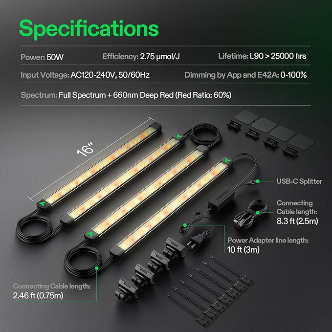 VIVOSUN Lumaray LED Grow Light Bars 16”(4-Bar), Full Spectrum Side Lighting with 60% Red Light up to 25% Yields for Grow Tents, Greenhouses, Magnet Reliability Upgraded, SGS Compatible - Image 8