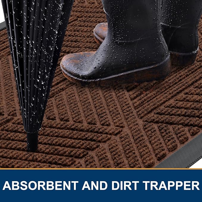 Smiry Front Door Mat Outside Entrance, Heavy Duty Sturdy Natural Rubber Doormat, Trap Dirt and Moisture, Easy Clean Low Profile Mats for Indoor Outdoor Entry, Irregular Triangle (29.5x17, Deep Coffee) - Image 3