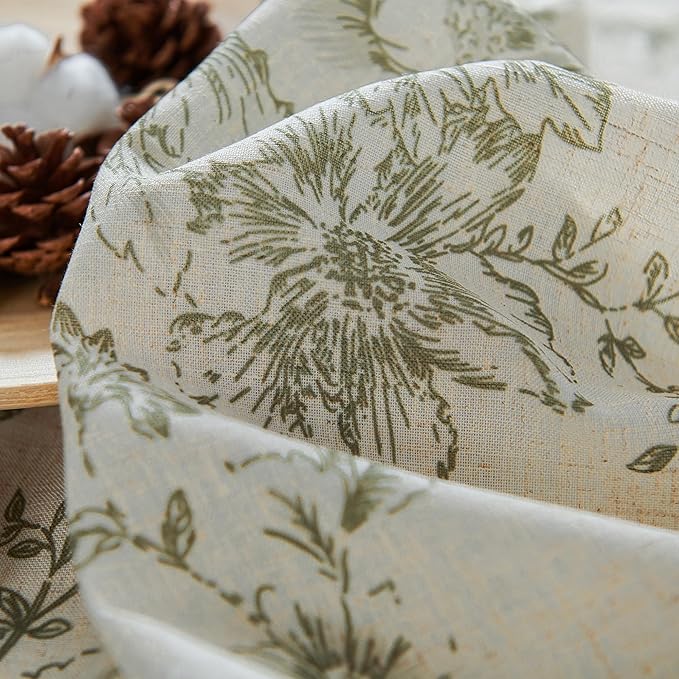 jinchan Pinch Pleated Curtains Floral Linen Blend Curtains for Living Room 63 Inch Length Green Peony Flower Printed Curtain Rod Pocket Back Tab Farmhouse Drapes with Hooks Set 2 Panels - Image 5
