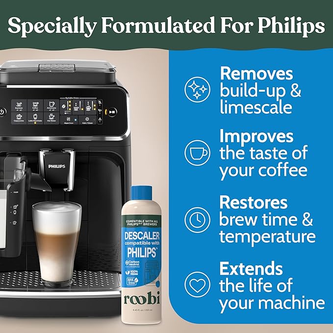 Roobi Philips Compatible Descaling Solution & Cleaner. Specially Formulated for Philips Espresso Machines. Carbon Neutral Descaler Kit. 2 Uses per Bottle, 2 Pack - Image 3