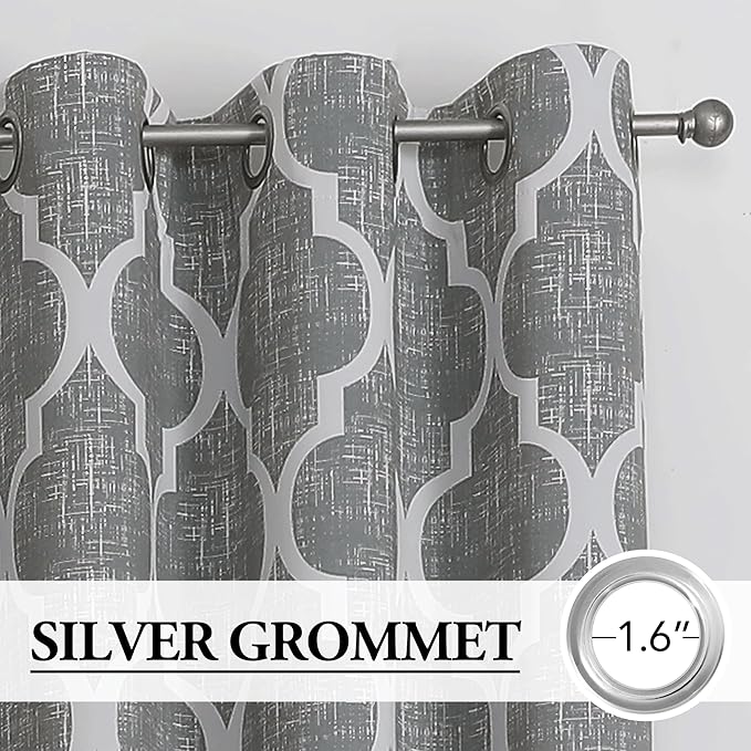 Beauoop 100% Blackout Curtains 72 Inches Long 2 Panels for Bedroom Living Room Grey Moroccan Geo Room Darkening Thermal Insulated Soundproof Grommet Top Window Treatments Drapes, 50x72 Set of 2 - Image 2