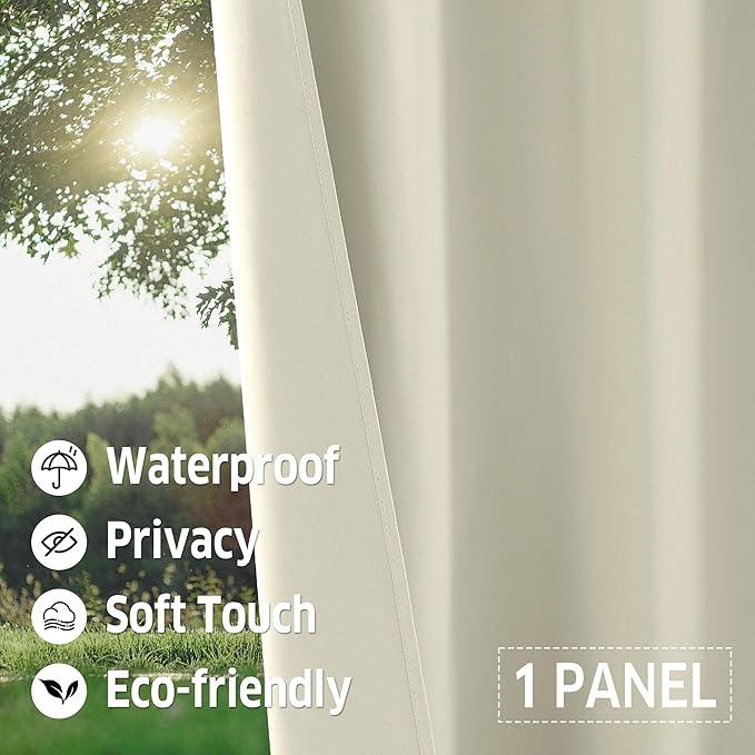 RYB HOME Outdoor Curtains for Patio Waterproof Tab Top Block Sunlight Thermal Insulated Privacy Assured Thick Outside Curtains for Porch, Balcony, Pool, W52 x L95, Beige, 1 Panel - Image 4