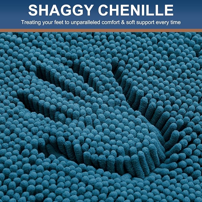 Smiry Luxury Chenille Toilet Rugs U-Shaped 24x20, Soft Absorbent Non-Slip Contour Bathroom Rugs for Toilet, Machine Washable Contoured Bath Mats, Peacock Blue - Image 3