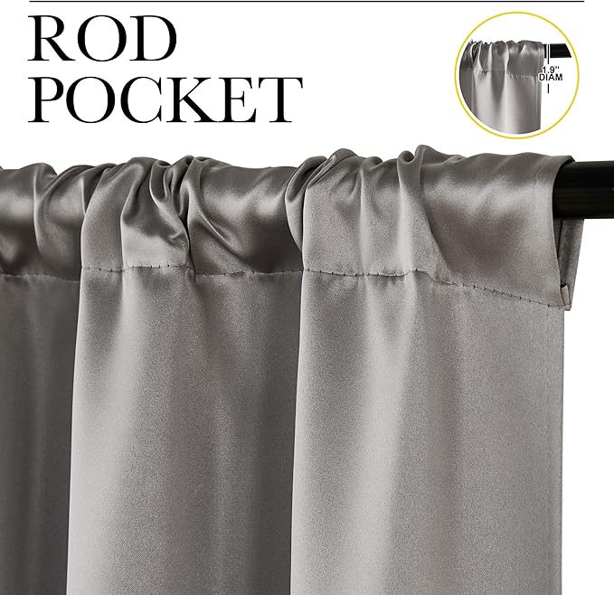 NICETOWN Room Darkening Cafe Satin Curtains for Small Windows, 42" Wide by 63" Long, 2 Panels, Chrome Gray, Rod Pocket Privacy Blackout Drapes for Play Room - Image 2