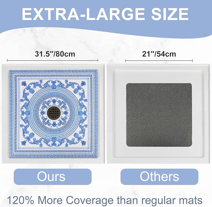 Square Shower Mat Non Slip: 32x32 Inch Extra Large Shower Mats with Drain Hole in Middle -Anti Slip Shower Mats for Inside Shower -Loofah Shower Floor Mat Bath Mat for Shower Stall Bathtub Elderly - Image 2