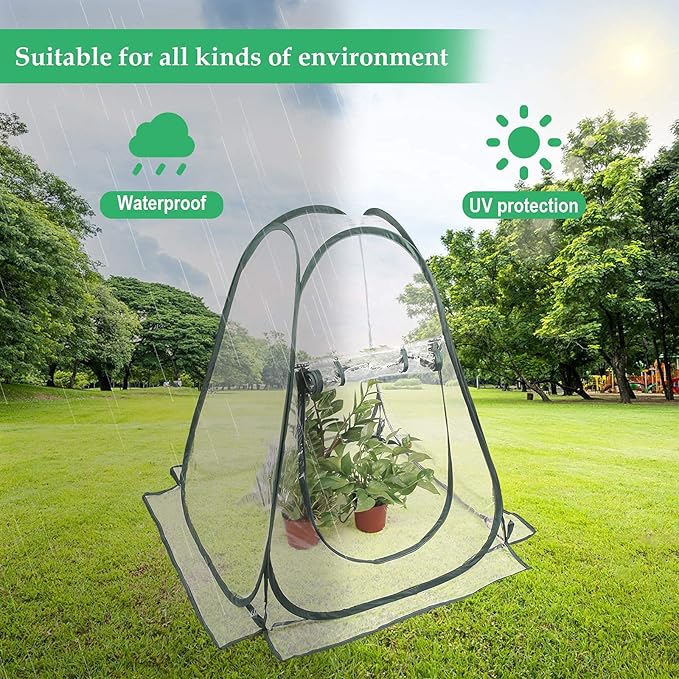 Pop up Greenhouse Cover, Transparent PVC Mini Small Grow Plant House Tent, Gardening Flowerpot Warm Room Backyard Flower Shelter for Indoor Outdoor (27"x27"x31") - Image 5