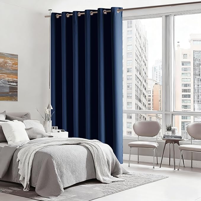 RYB HOME Blackout Thermal Insulated Curtains, Portable Curtain for Sliding Glass Door/Storage/Space Room Divider, Large Window Treatment Room Divider Panel, W80 x L84, Navy Blue, 1 Panel - Image 3