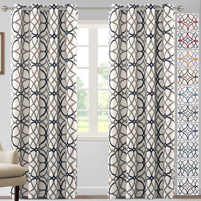 H.VERSAILTEX Blackout Curtains Printed Design 84 Inch Length 2 Panels Set Thermal Insulated Curtains for Bedroom Living Room Geometric Modern Grommet Window Drapes - Grey and Navy by HVERSAILTEX