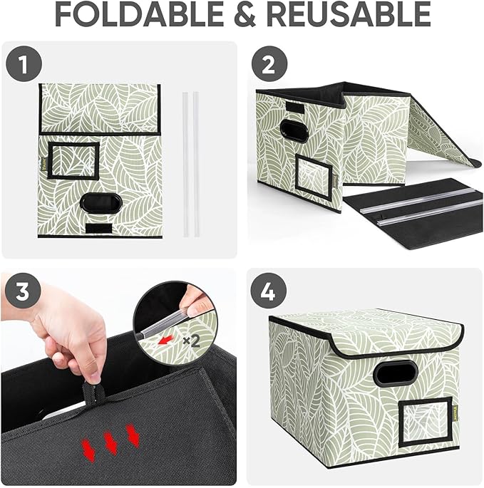 BALEINE File Organizer Box with Lid, Collapsible File Folder Organizer with Plastic Slide, Hanging File Folder Box for Office Document Storage (2 Pack, Antique Foliage) - Image 9
