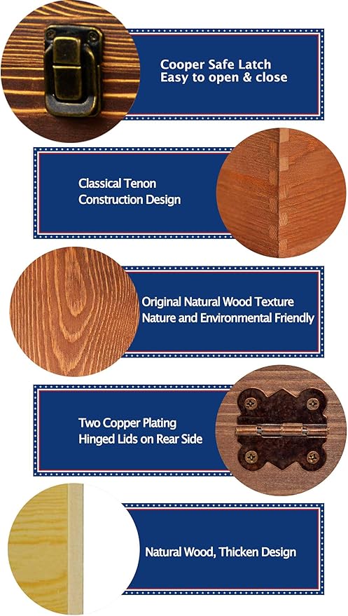 Wood Boxes Wooden Storage Box Treasure Chest Memory Hobby Preservation Rustic Decorative Archival Organizer with Latch Lock for Jewelry Keepsake Gadget Trinkets Letter Cash Tea Photo 2 Pack - Image 2